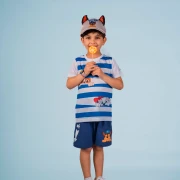 Nickelodeon Paw Patrol Baskılı Bisiklet Yaka Mavi Beyaz Çizgili Erkek Çocuk Tişört