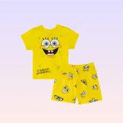 Sünger Bob Kare Pantolon Erkek Çocuk Pijama Takımı Sarı