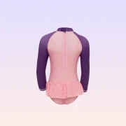 Masha and The Bear Girls' Long Sleeve Swimsuit with Ruffle Skirt Pink