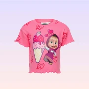 Maşa Kız Çocuk Pembe Bisiklet Yaka Tişört & Şort Takımı