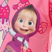 Maşa Kız Çocuk Pembe Bisiklet Yaka Tişört & Şort Takımı