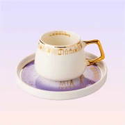 The Land of Legends 2-Piece Purple Turkish Coffee Cup Set with Chateau Design