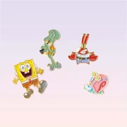 Nickelodeon Sünger Bob Figürlü 4'lü Metal Rozet