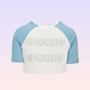Nickelodeon SpongeBob SquarePants Printed Crewneck Crop T-Shirt – Blue & White – Women